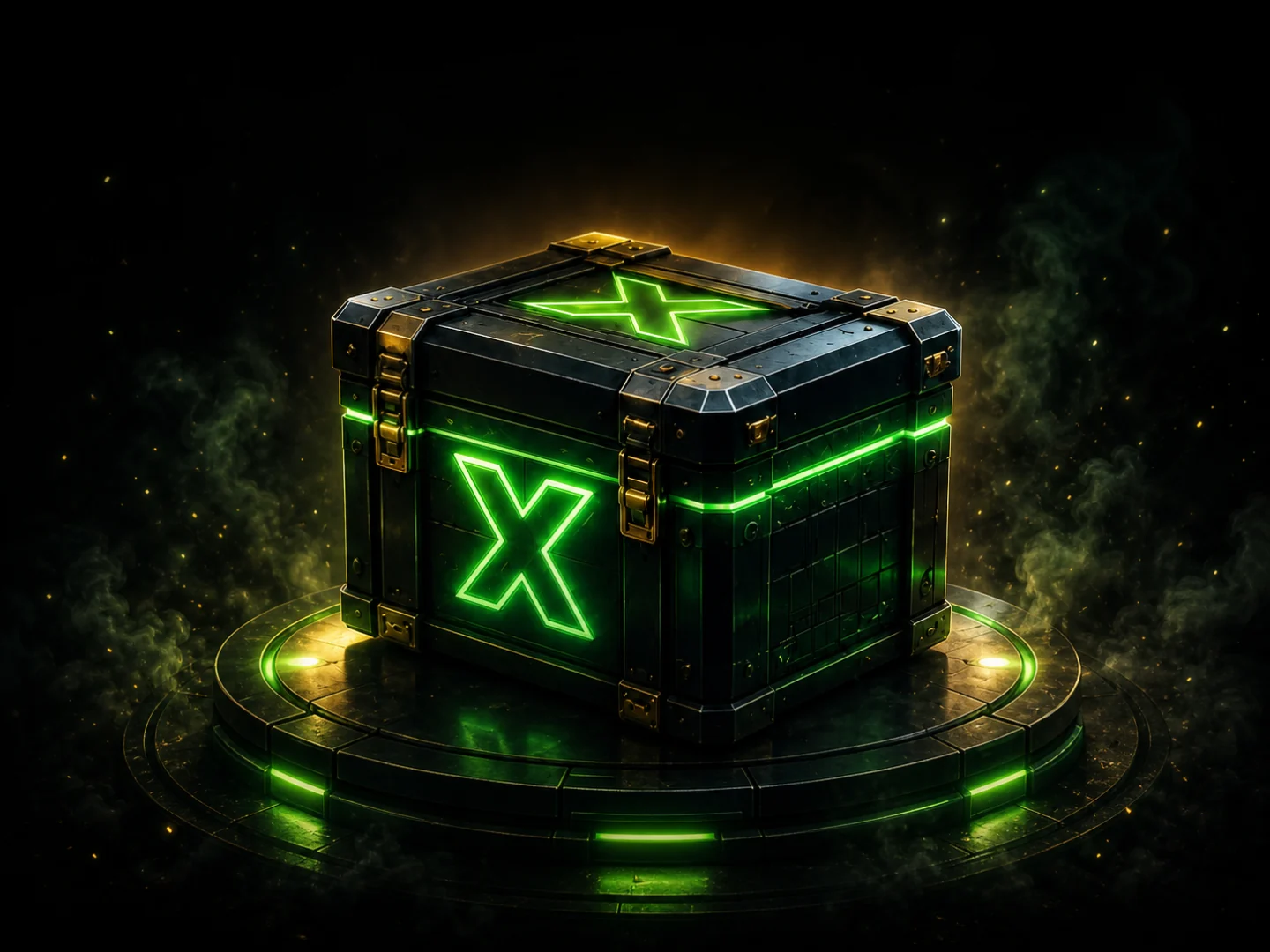 A futuristic ProjectX Mystery Box with a glowing green X